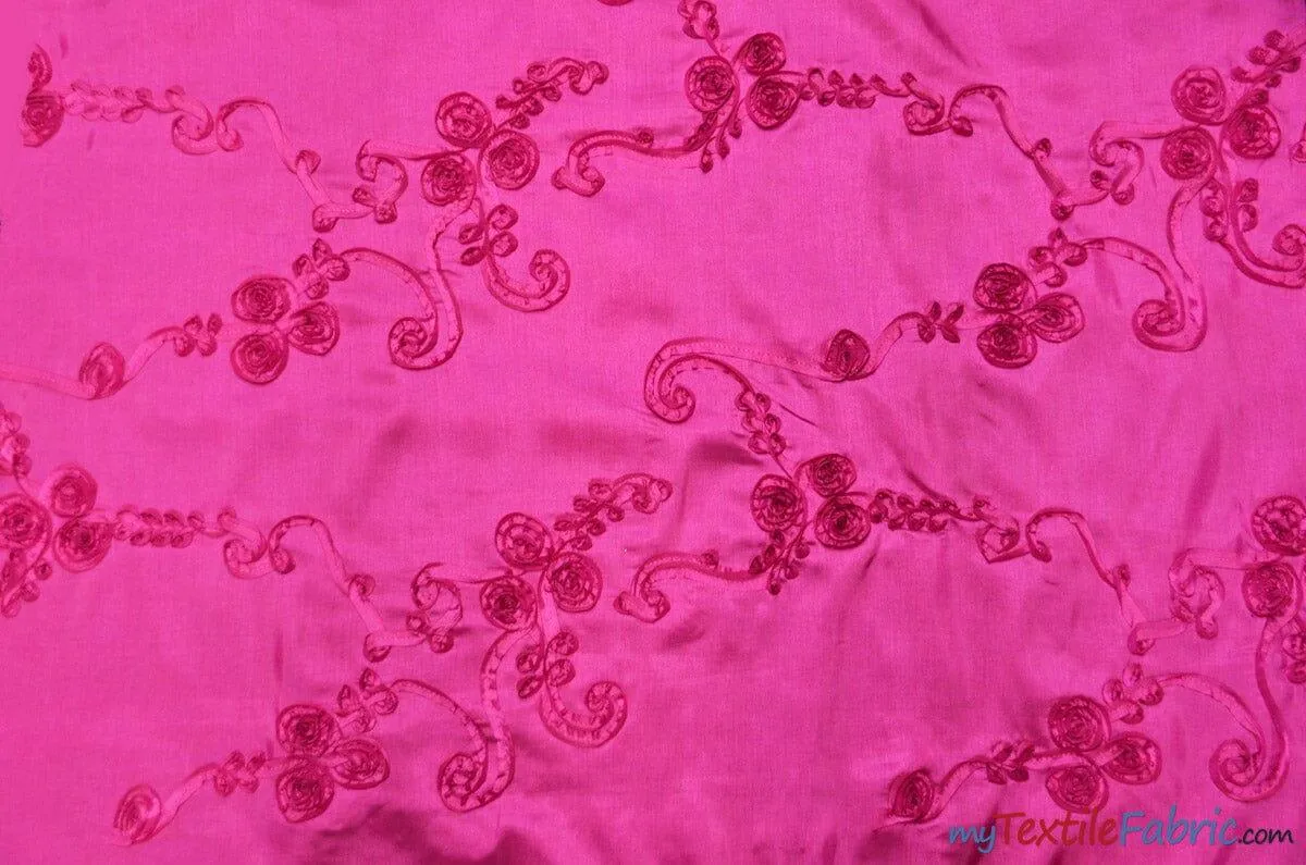 Ribbon Taffeta Fabric | Ribbon Cord Taffeta Embroidery | 54" Wide | Multiple Colors |