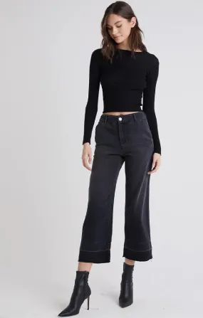 Saige Wide Leg Open Hem Crop