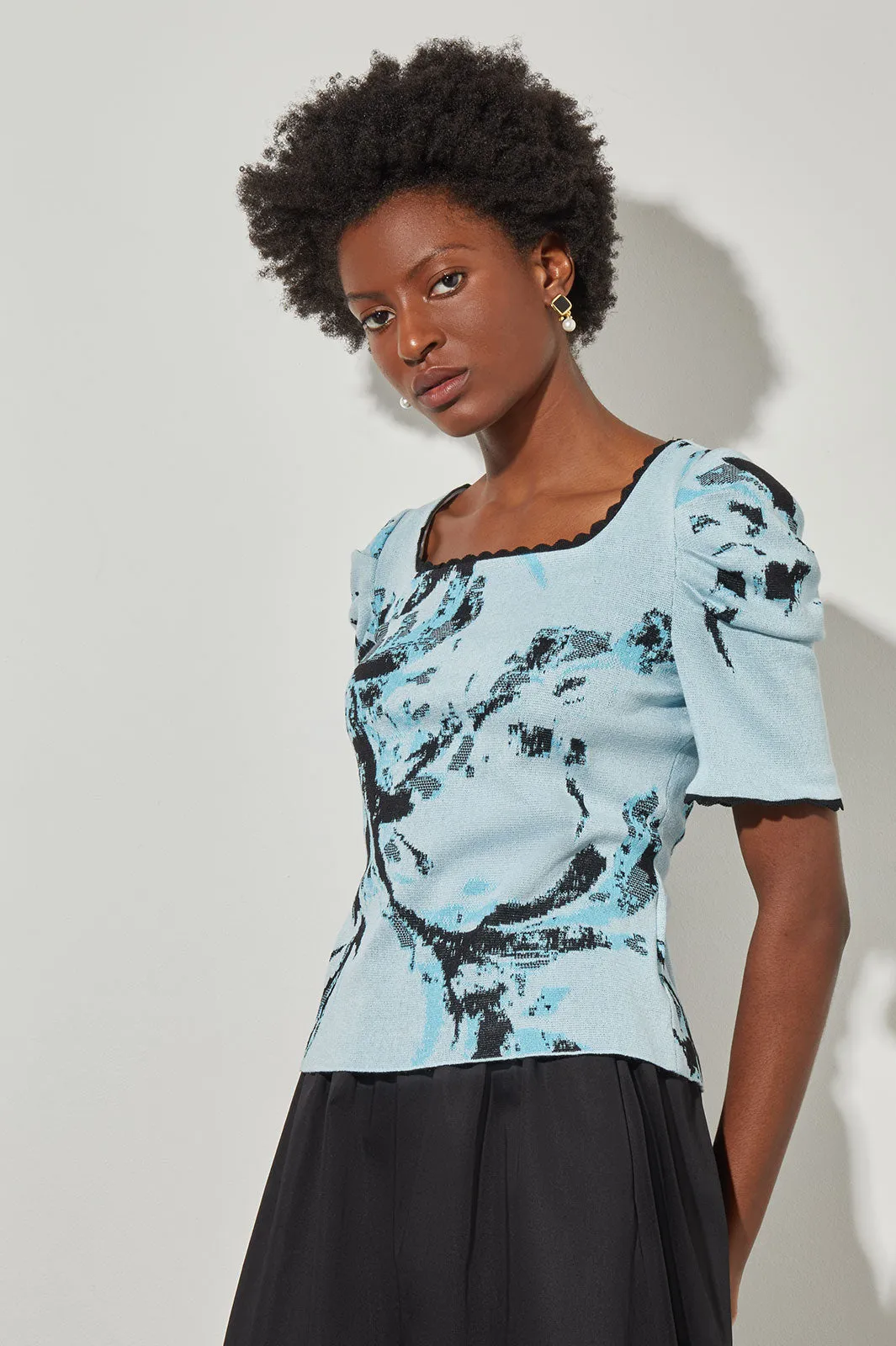 Square Neck Tunic - Abstract Print Soft Knit