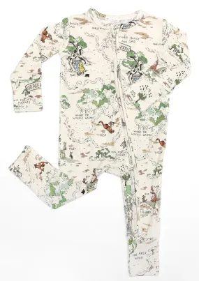 Sweet Summer Pooh's Map - Bamboo Zippy Romper