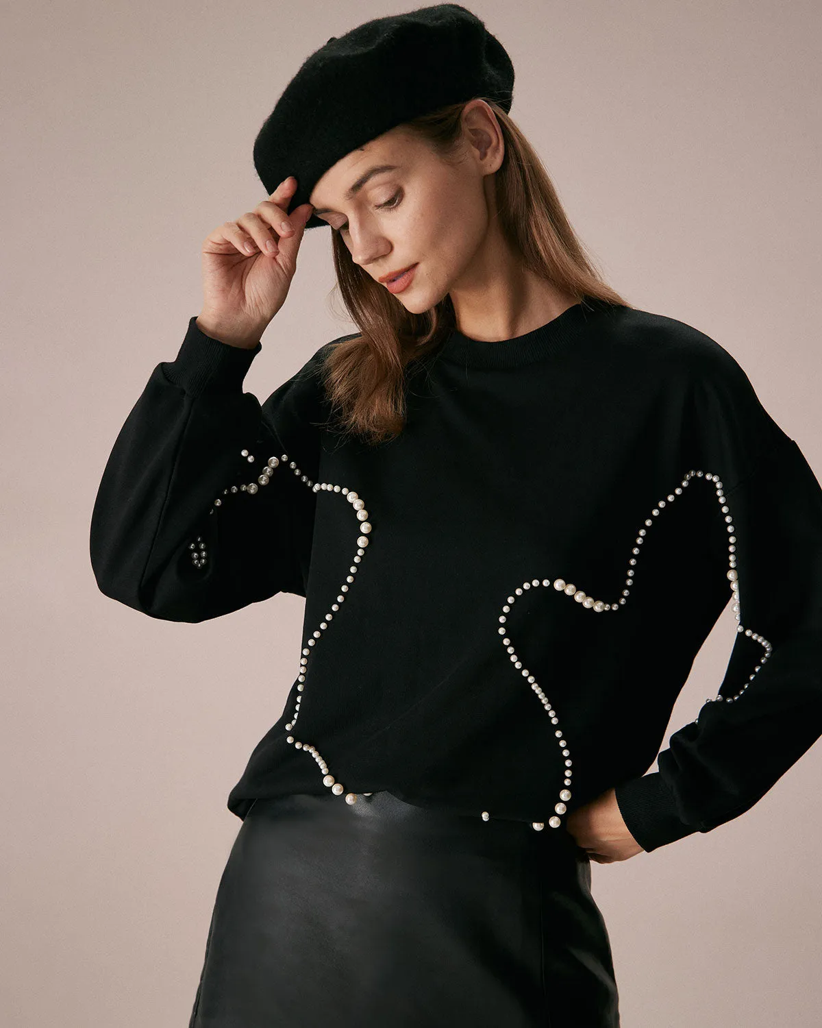 The Black Crew Neck Pearl Sweatshirt