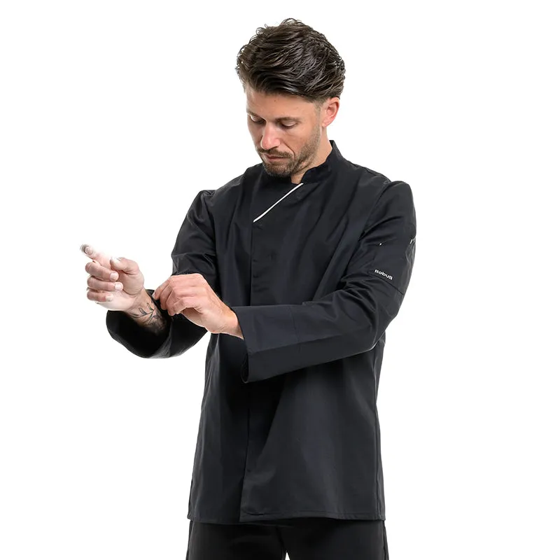 Unisex Black Long Sleeve Kitchen Coat with Ecru Piping Harti - ROBUR