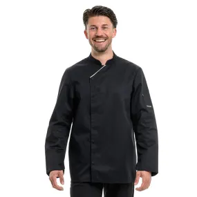 Unisex Black Long Sleeve Kitchen Coat with Ecru Piping Harti - ROBUR