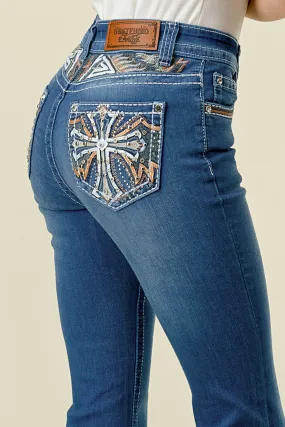 WT-713 BOOTCUT EMBROIDERED STRETCHY WOMEN'S BLING JEANS - WESTFIELD EAGLE